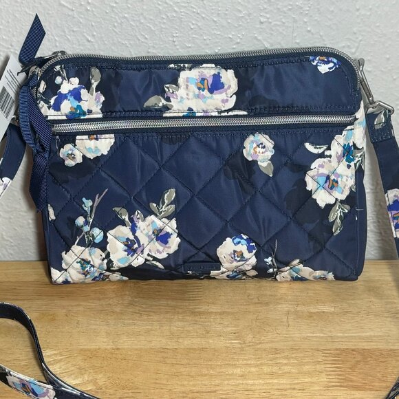 Vera Bradley Triple Compartment Crossbody Perf. Twill Blooms & Branches Navy NWT - Picture 1 of 10